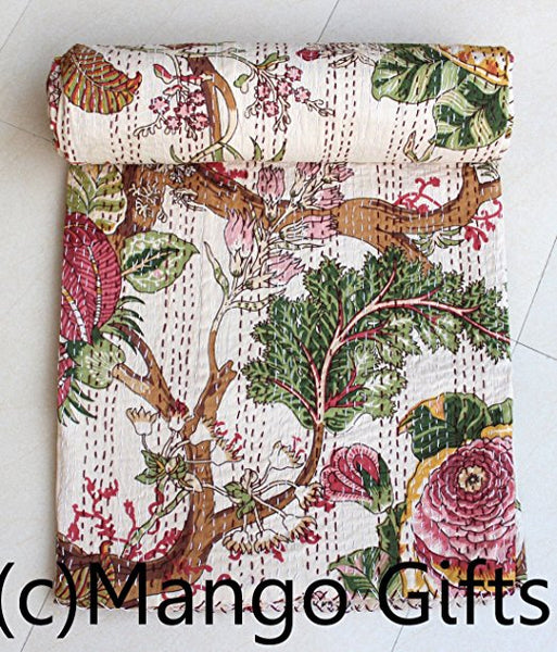 Indian Cotton Kantha Bedspreads/Bedthrow Quilt (Set of 5 Pcs) Assorted 86 x 106" approx - Mangogiftsstore