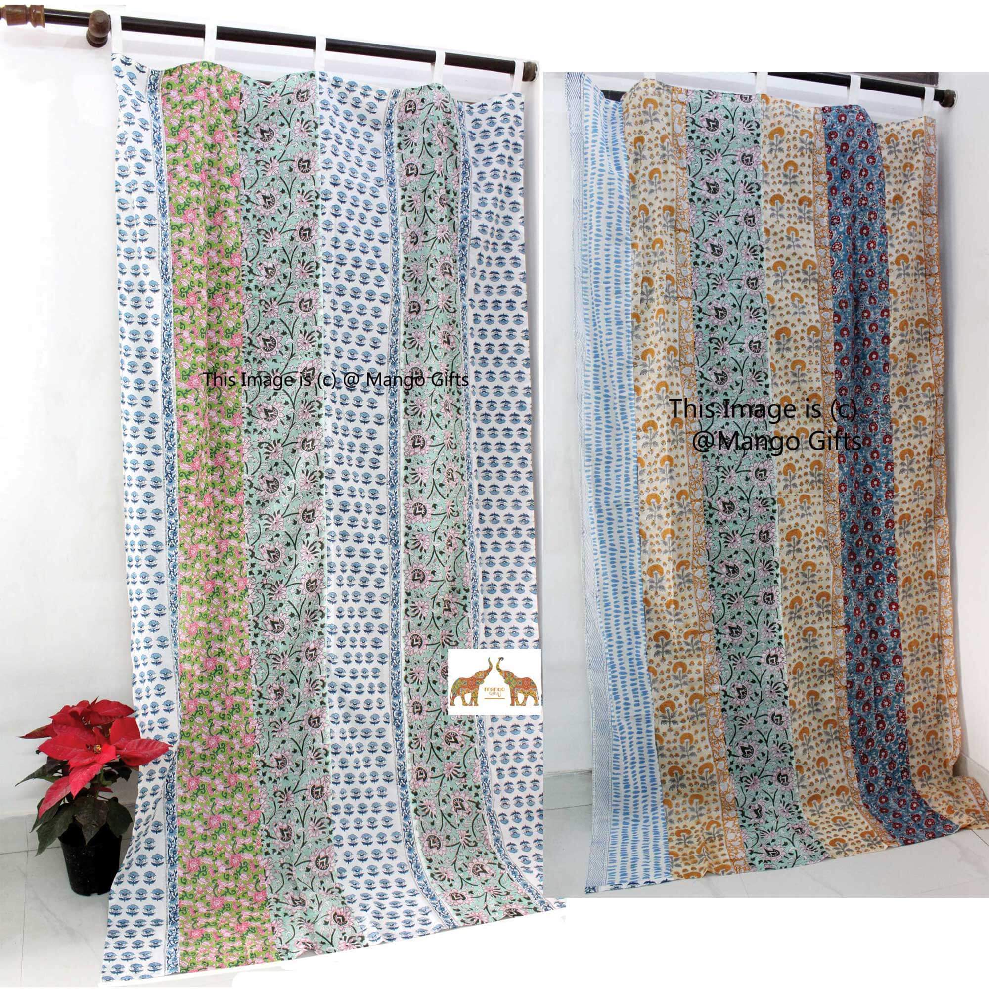 2 Pcs Indian Hand Block Print Cotton Curtains – Multicolor Floral – 85 X 45.5 Inch
