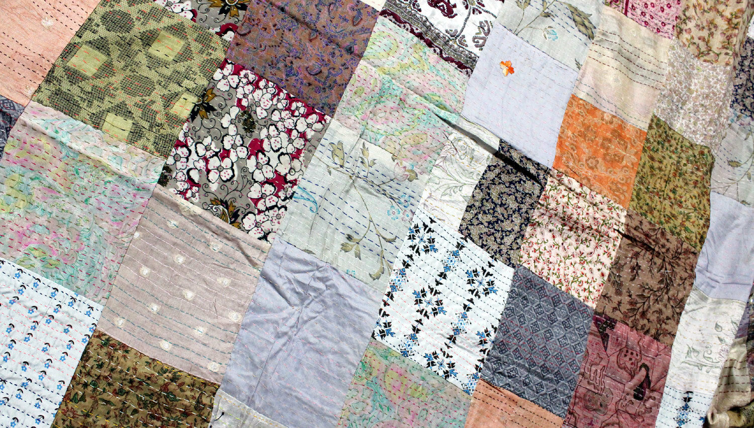 Vintage Indian Silk Sari Kantha Patchwork Quilt Gudri Bedspread Ralli Bed cover - Mangogiftsstore