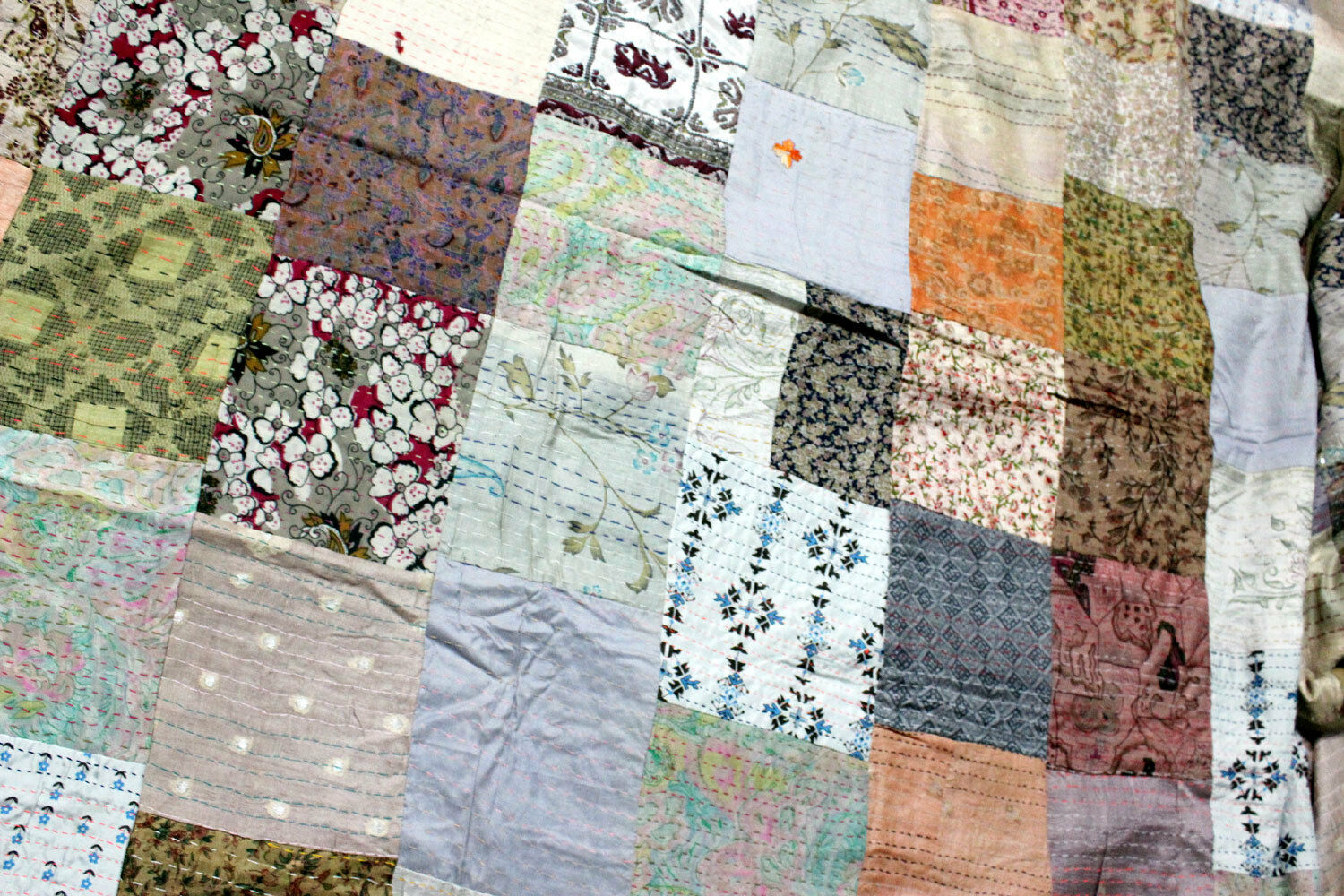 Vintage Indian Silk Sari Kantha Patchwork Quilt Gudri Bedspread Ralli Bed cover - Mangogiftsstore