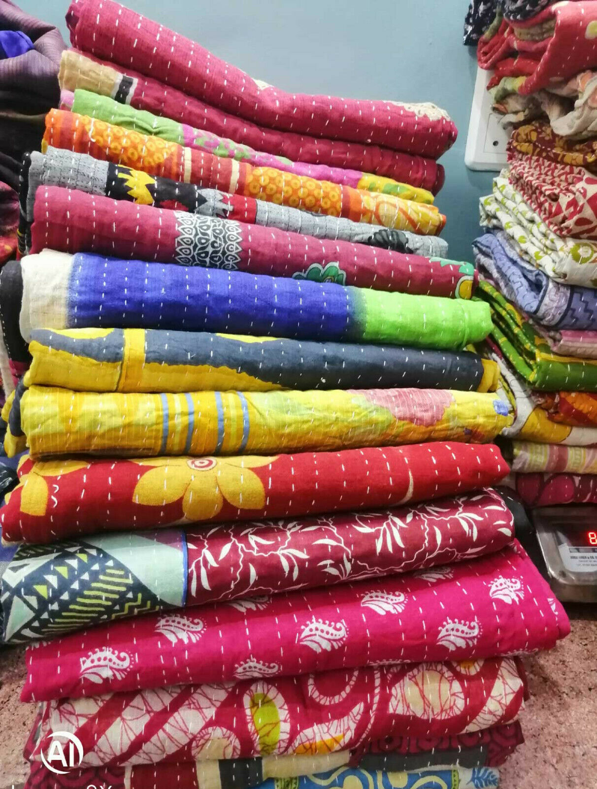 Vintage Kantha Sari 100% Cotton Throw - Handmade Blanket