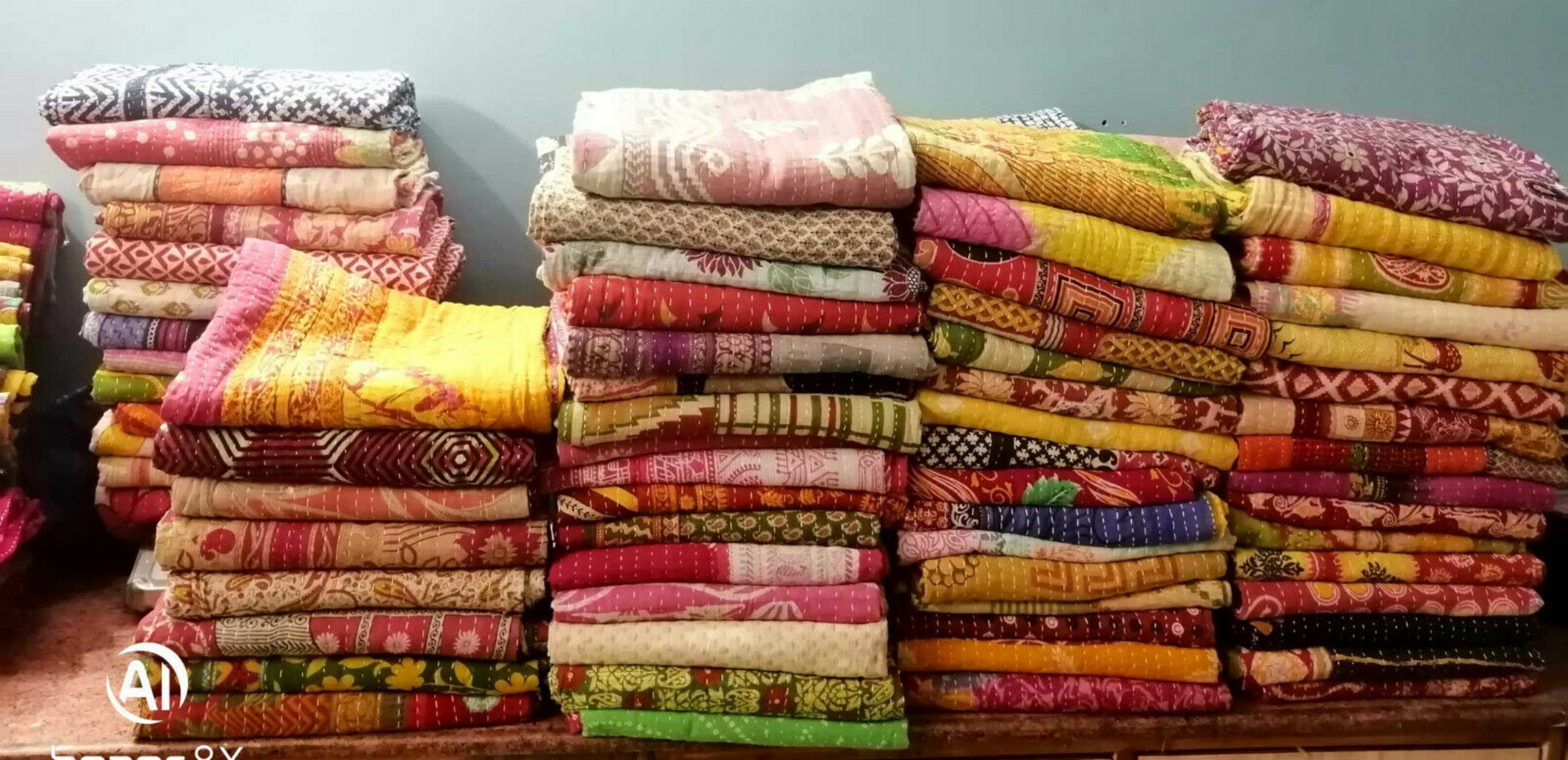 Indian Vintage Old Kantha Work Cotton Quilt Tribal Sari Throw Reversible Lot 50 Quilts