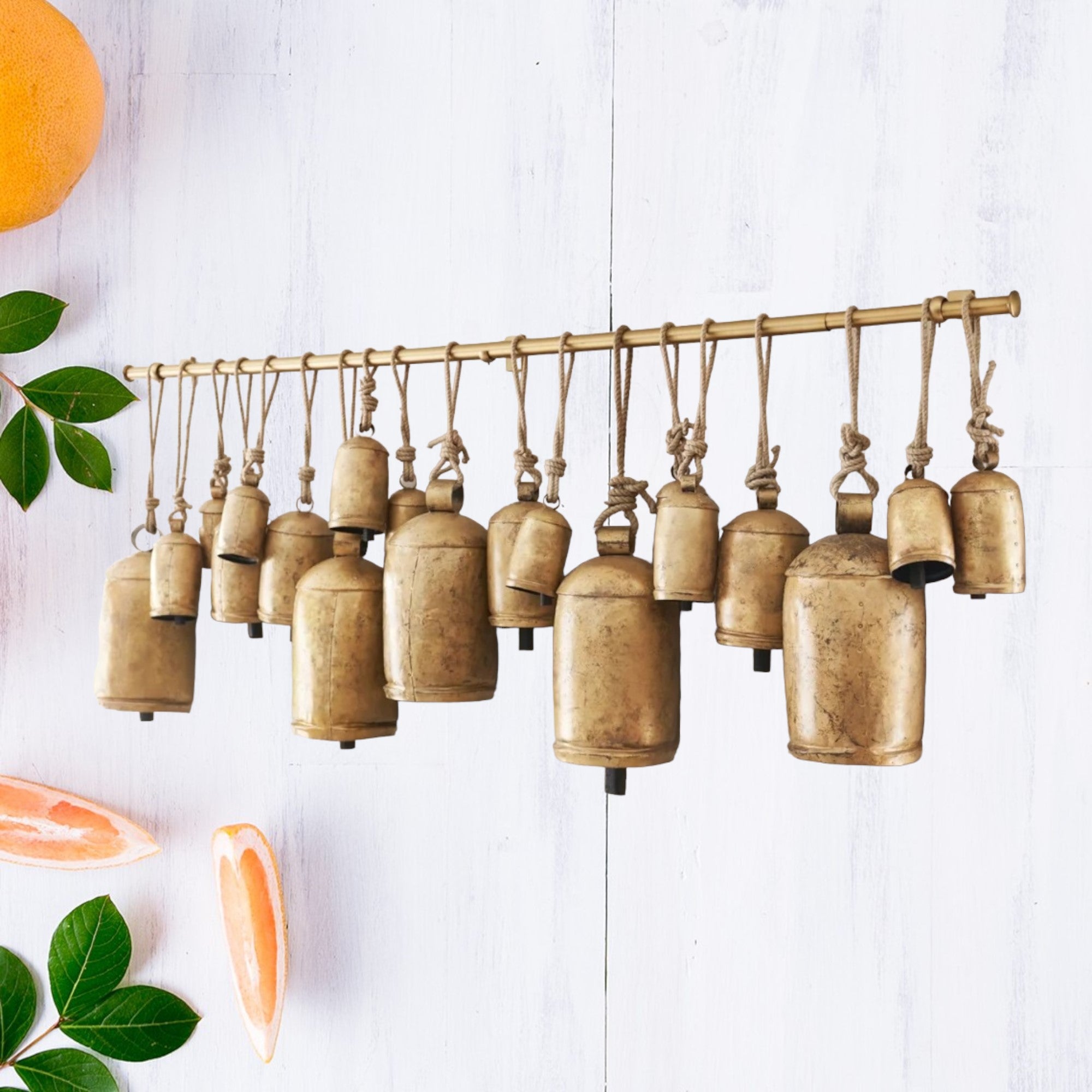 Harmony 4 Cow Bells Cluster on Rope Large Rustic Vintage Lucky Cow Bells On  Rope Wall Hanging Décor