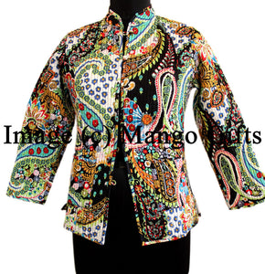 Women Floral Printed Quilted Cotton Lightweight Reversible Fashion Wear Jacket