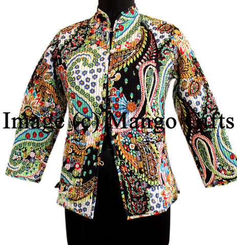 Women Floral Printed Quilted Cotton Lightweight Reversible Fashion Wear Jacket