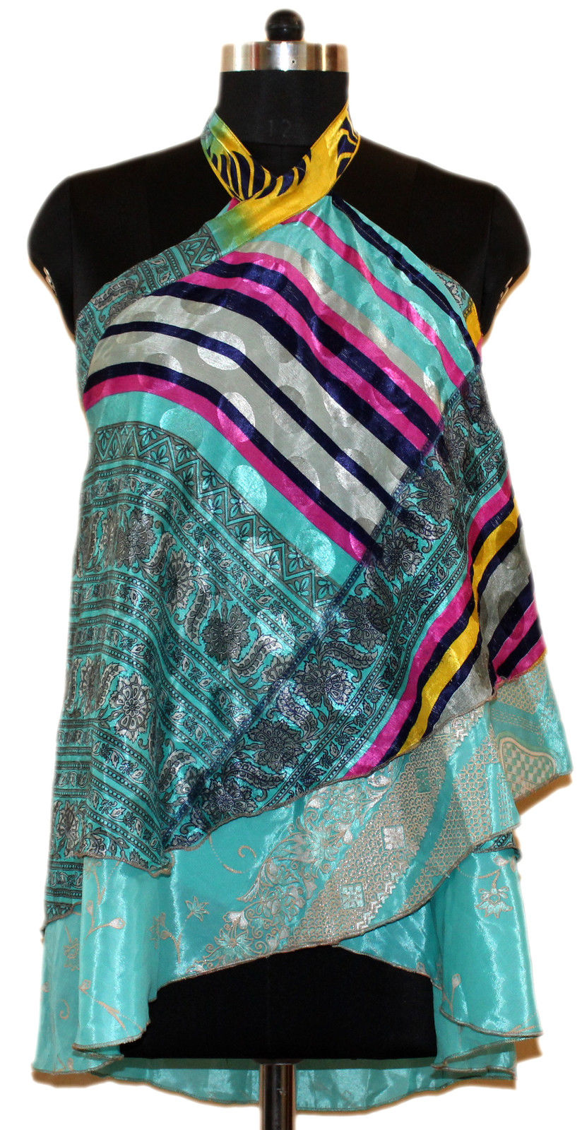 Vintage 2 Layer Silk Sari Saree Magic Wrap Around Skirt Dress Beach Wear Sarong Wholesale