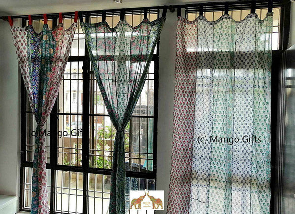 Wholesale Indian Hand Block print Patchwork Boho Curtain Window Panels 100%Cotton - Mangogiftsstore