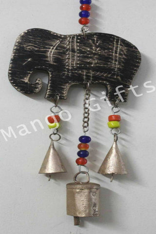 Indian Metal Craft Elephant Bells Wall Decor Hanging Ornaments 42 cm Antique Finish - Mangogiftsstore