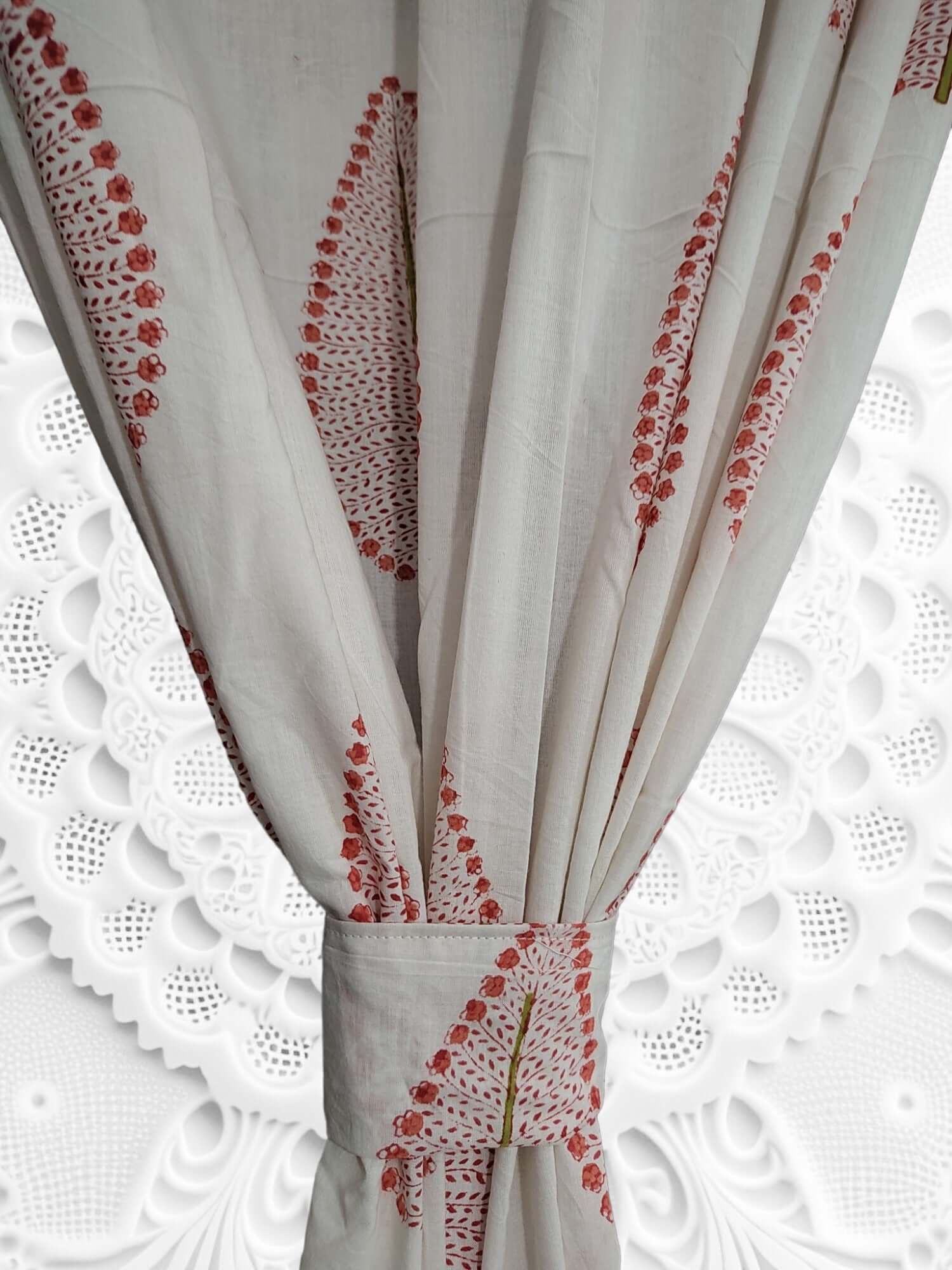 Hand-Block Print Cotton Floral Curtains - Bohemian Decor