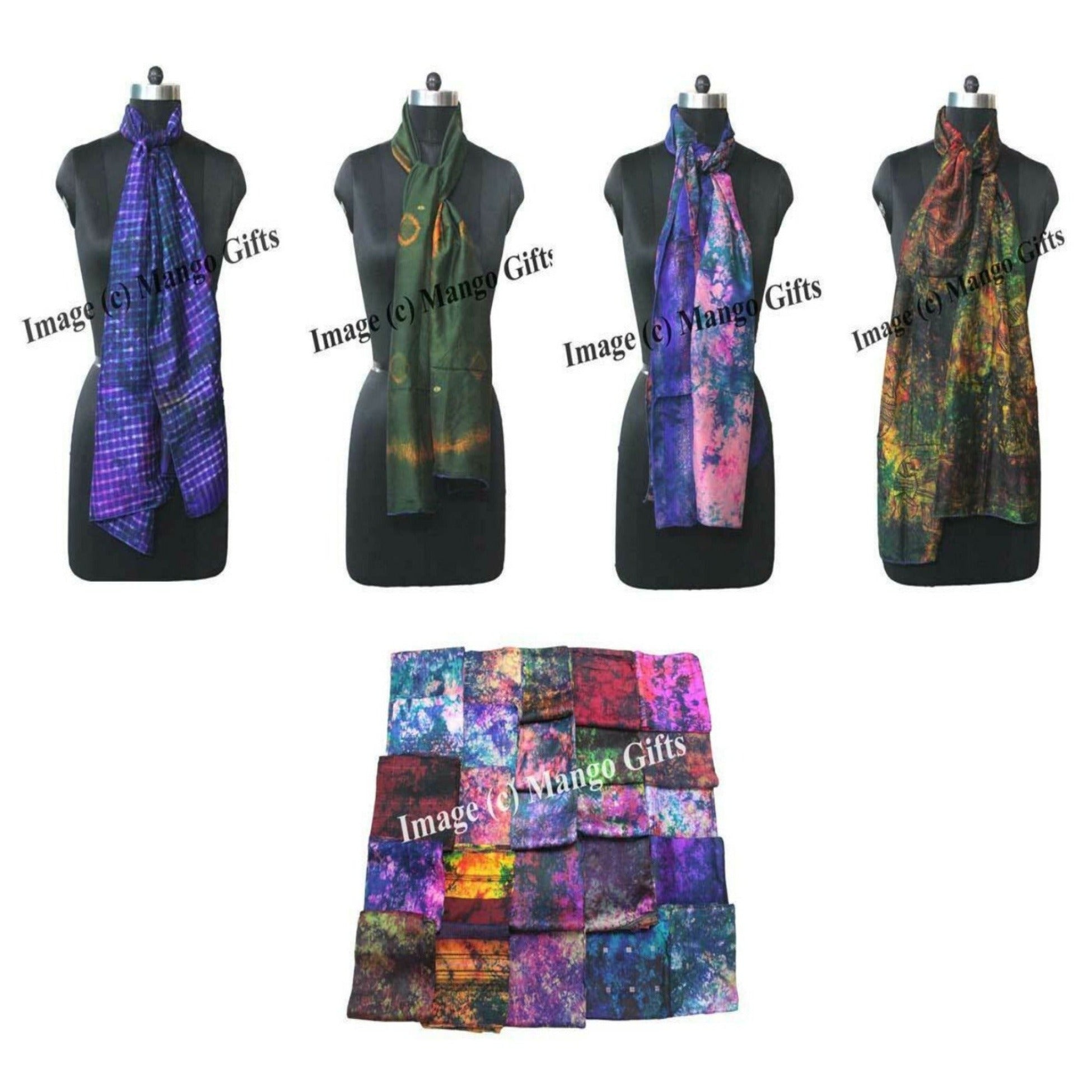 Indian Silk Sari Scarf Tie Dye Scarves Wrap Stole Dupatta Neckwraps Girls Fashion Accessories Wholesale - Mangogiftsstore