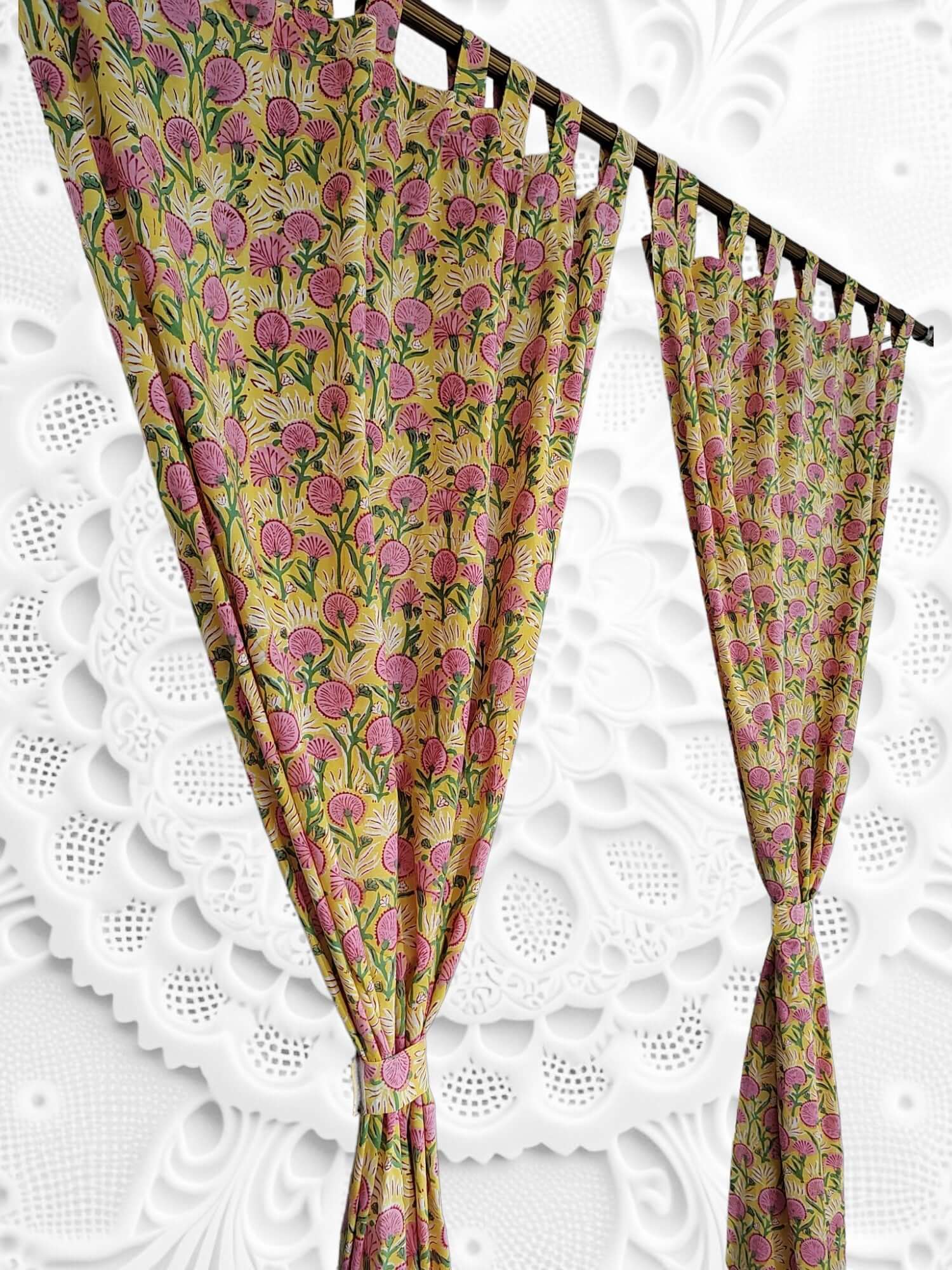 Hand-Block Print Cotton Floral Curtains - Bohemian Decor