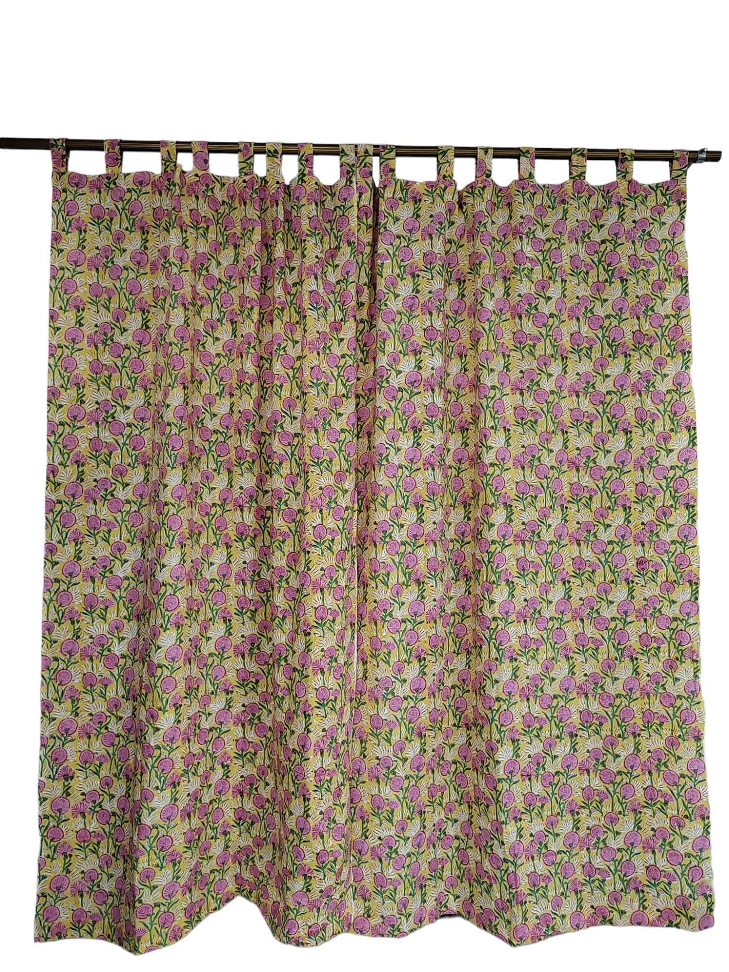 Hand-Block Print Cotton Floral Curtains - Bohemian Decor
